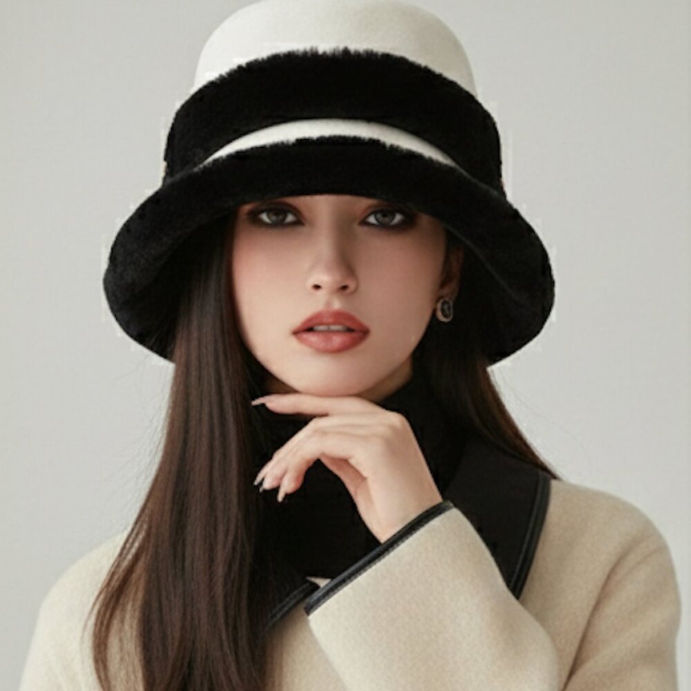 Fuzzy Faux Fur Bucket Hat White